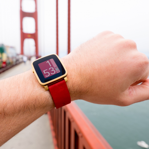 Pebble Time Steel Smartwatch Gold Red