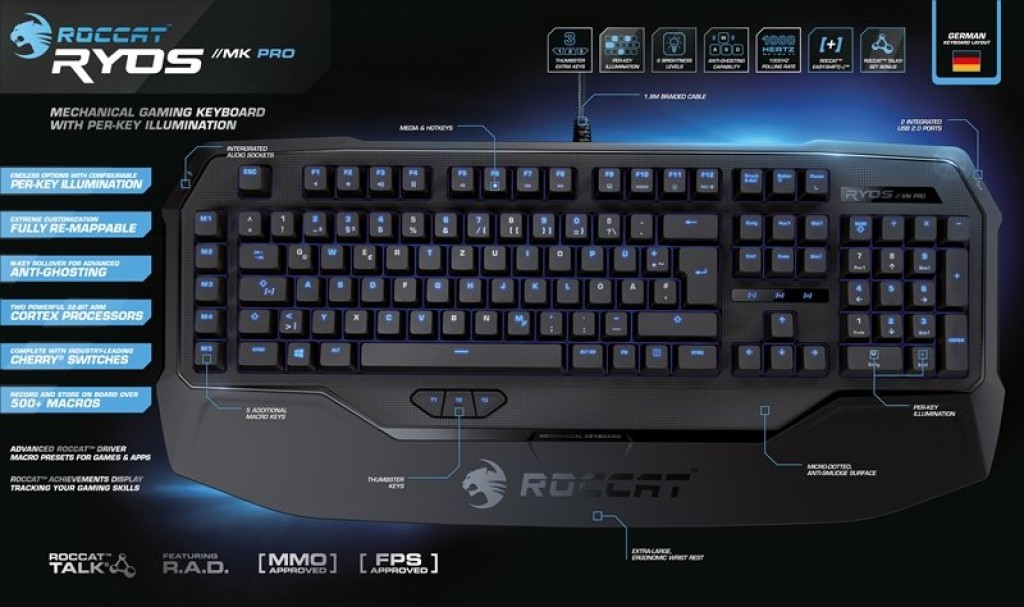 Roccat Ryos MK Pro Keyboard with Per Key Illuminated - MX Black